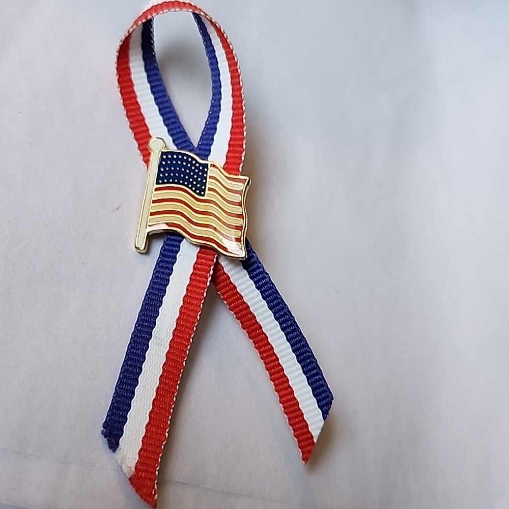 Vintage Flag Ribbon Pin Patriotic